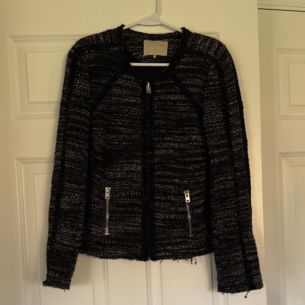 IRO Black and White Tweed Jacket with Zipper Pockets Size 38